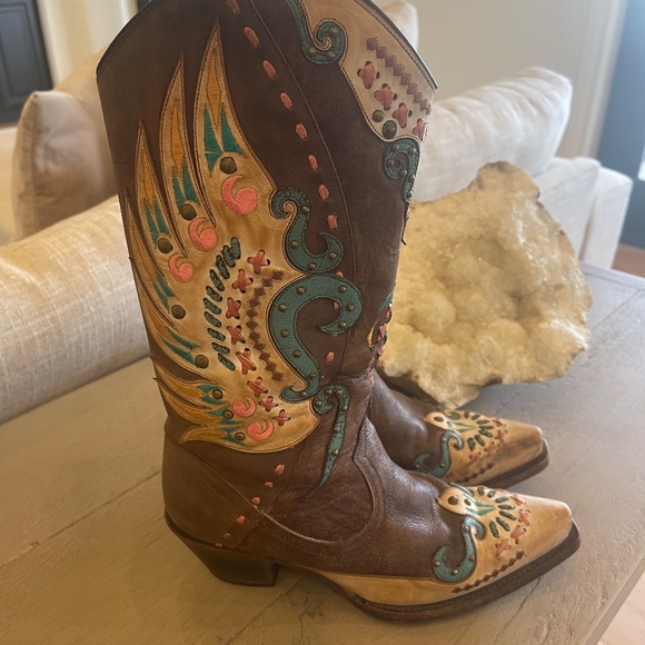 Corral Boots Womens Winged Eagle Embroidered Leather Cowboy Western Boots 7.5 - Picture 3 of 7